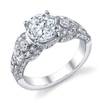 Ladies Platinum Pavé Style Engagement Ring – Semi-Mount for 0.75–1.50 ct Round Center Stone (Center Stone Not Included)