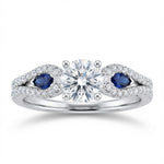 "Radiance Collection" Pavé Diamond Engagement Ring with Split Shank and Marquise Blue Sapphire Accents – 0.69 ct Total Weight (Center Stone Not Included) – Style