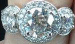 Ladies Three-Stone Halo Engagement Ring Setting in 14K White Gold with 1.14 ct Total Diamond Weight (Center Stone Not Included)