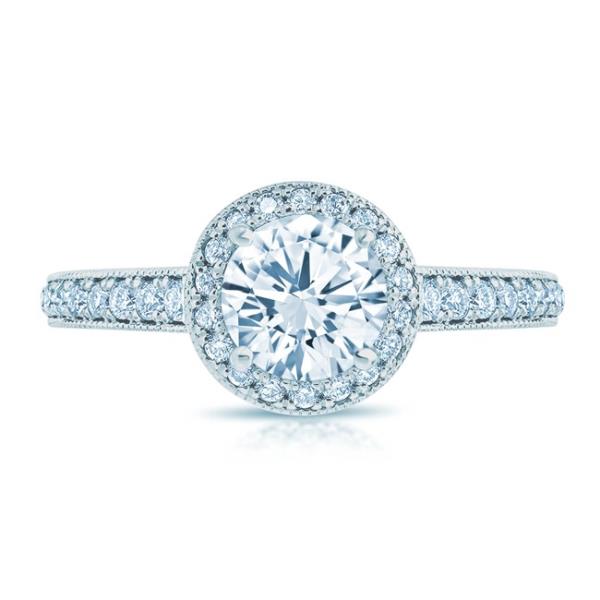 Halo Engagement Ring in 14K White Gold with 0.38 ct Total Diamond Weight for a Round Center Stone (Center Stone Not Included)