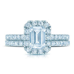 Halo Engagement Ring in 14K White Gold with 0.57 ct Total Diamond Weight for an Emerald Cut Center Stone (Center Stone Not Included)
