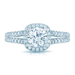 Cushion Halo Split Shank Engagement Ring in 14K White Gold with 0.40 ct Total Diamond Weight for a Round Center Stone (Center Stone Not Included)