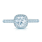 Cushion Halo Engagement Ring with Diamond Bridge in 14K White Gold with 0.50 ct Total Diamond Weight for a Round Center Stone (Center Stone Not Included)