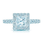 Scalloped Halo Engagement Ring in 14K White Gold with 0.63 ct Total Diamond Weight for a Princess Cut Center Stone (Center Stone Not Included)