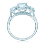 Three Stone Halo Engagement Ring in 14K White Gold with 0.72 ct Total Diamond Weight (Center Stone Not Included)