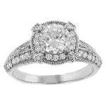 Pavé Diamond Halo Engagement Ring in 14K White Gold with 0.62 ct Total Diamond Weight