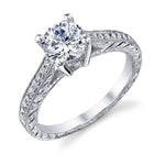 Vintage Pavé Bridal Ring in 14K White Gold with Accent Diamonds for 1.00 ct Round Center Stone