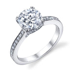 Vintage Bright Edge Engagement Ring in 18K White Gold with 0.45 ct Diamond Accents for 1.25 ct Round Center Stone