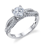 Vintage Open Style Engagement Ring in 18K White Gold for 0.38 to 0.85 ct Round Center Stone