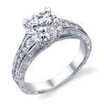 Vintage Cathedral Engagement Ring in 18K White Gold for 0.20 to 1.25 ct Round Center Stone
