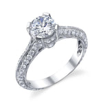 Vintage Pavé Engagement Ring in 18K White Gold with Diamond Accents for 0.50 to 1.25 ct Princess Cut Center Stone