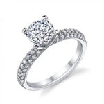 Classic Pavé Engagement Ring in Vintage 18K White Gold for 0.62–1.25 ct Round Center Stone