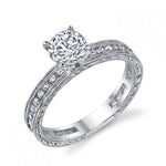 Vintage Style 18k white gold Engagement Ring; semi mount t.w. fits approx 1/2 ct - 3/4 Ct Round Center Stone. ||| *Center Stone is NOT included in price*