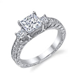 Vintage Platnium Pave Bridal Ring with Accents on the Setting; semi mount t.w. fits approx 1/2 ct - 1 1/4 Ct Princess Cut Center Stone. ||| *Center Stone is NOT included in price*