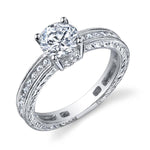 Vintage Style Platnium Engraved Bridal Ring semi mount t.w. fits approx .49ct - 1 Ct. Round Center Stone. ||| *Center Stone is NOT included in Price*