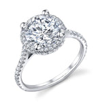 Ladies Round Diamond Halo Bridal Ring semi mount approx 0.50cttw diamonds - Semi-mount for a 1.0 Ct. Round Center. *Center Stone is NOT included in Price* ||| R9875RR_W4