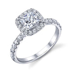 Ladies Cushion Shaped Halo Semi Mount with Princess Center Engagement Ring approx 0.62cttw diamonds - Semi mount for a 1 Ct. Princess Cut Center Stone. ||| *Center Stone is NOT included in Price*