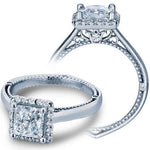 Round prong Set Princess Halo Engagement Ring with Bezel Diamonds and Beaded Accent Diamond with 26 stones .25cttw CENTER STONE NOT INCLUDED