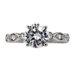 Round And Marquise Shaped Bezel And Prong Set Round Diamond Engagement Ring With Milgrain Trim Diamond .12cttw GH/SI1 (Center Stone Not Included) |||