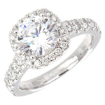 PLT Cushion Halo Round Pave Set Diamond Engagement Ring with Pave Diamond Band; Diamond .69cttw; for center stone 2.00ct (center stone not included)