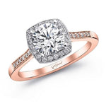 14k Pink Gold Pave Halo Diamond Engagment Ring Round Pave et with Miligrain Diamond .16cttw ||| (center stone not included) ||| ||| |||