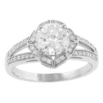 56 stone round Pave set flower Halo design diamond Engagement Ring with split shank diamond .27cttw hi/si1-2 (Center stone not included) |||