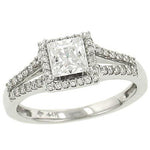 Square ''Halo'' style 48 stone round Pave diamond engagement ring with a split shank diamond 0.24cttw Gh/si1 ||| (center stone Not included)