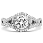 Fancy Twist Pave Diamond Engagement Ring with Halo and Milgrain Trim Diamond .40cttw H/si ||| (center stone NOT included) ||| 158916