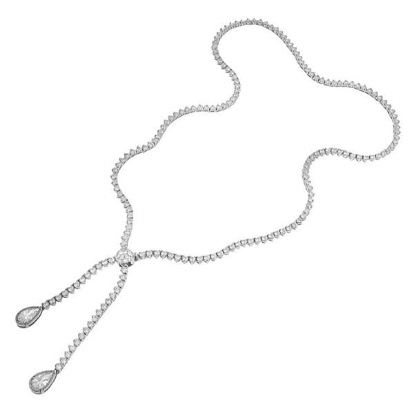 10.53ct Diamond Lariat Necklace with 3-Prong Round and Pear Shape Drops – D-G/SI Clarity