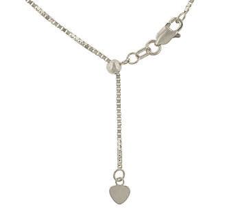 Ladies 14K White Gold Adjustable Box Link Chain Necklace – 16'' to 22''