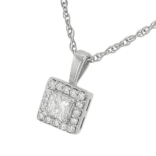 Ladies Princess Cut Diamond Halo Pendant on Fashion Link Chain – 0.33cttw (G–I/I1)