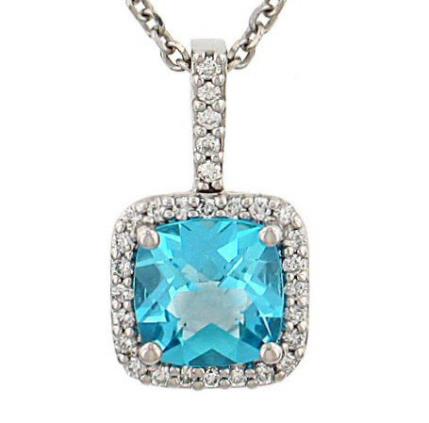Ladies Square Blue Topaz Pendant with Pavé Diamond Trim and Bail – 2.51cttw Gem & 0.25cttw Diamonds (Chain Sold Separately)