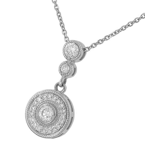 Ladies Halo Diamond Dangle Pendant with Prong and Bezel Set Accents and Milgrain Trim – 0.47cttw H–I/SI3