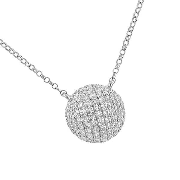 Pavé Diamond Ball Pendant with 129 Round Stones on Adjustable Rolo Link Chain – 0.36cttw