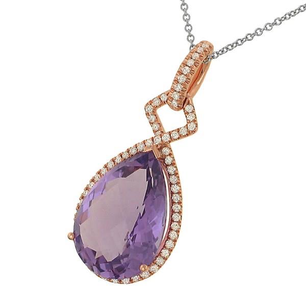 Zeghani Pear-Shaped Amethyst Halo Pendant with Pavé Diamond Bail on Cable Chain – 9.87cttw Gem & 0.63cttw Diamonds