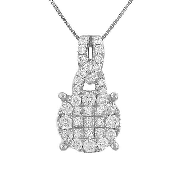 "Adorne" Invisible-Set Princess & Round Diamond Circle Pendant with Milgrain Trim on Box Link Chain – 0.63cttw G–H/SI2