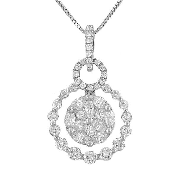 Round Diamond Circle Pendant with Mosaic Dangle Center and Diamond Bail on Box Link Chain – 0.75cttw G–H/SI2