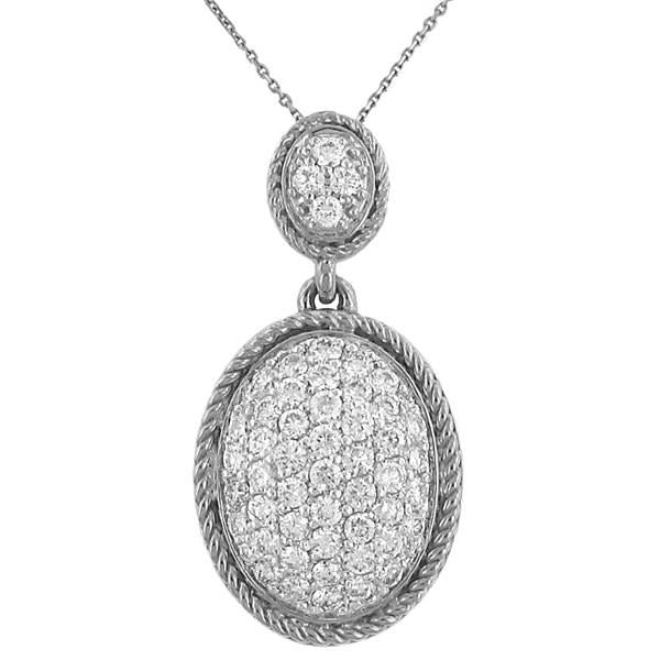 Oval Diamond Pendant with Rope Design and Side Engraving – 0.63cttw, 63 Stones