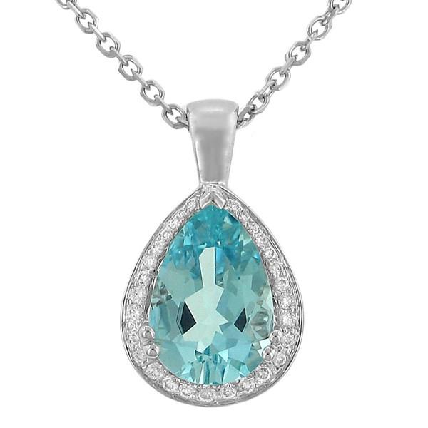 Ladies Pear-Shaped Aquamarine Pendant with Pavé Diamond Accents – 3.28cttw Gem & 0.19cttw Diamonds