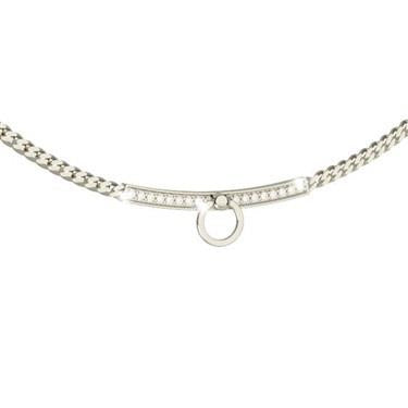 "Grace" Rhodium-Plated Curb Link Necklace with Swarovski Crystal Bar and Hollow Circle Accent