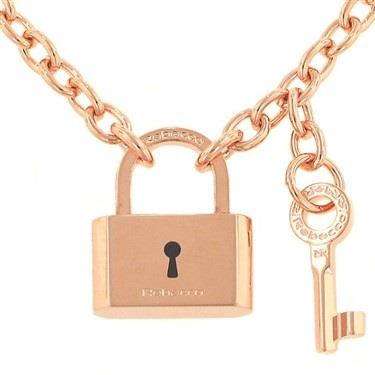 "Love Lock" 24k Rose Gold-Plated Large Cable Link Necklace with Lock and Key Charm