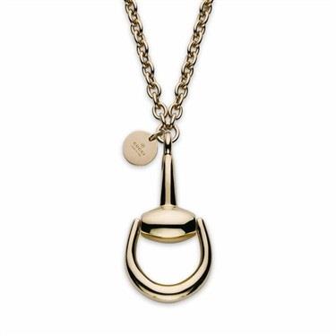 Ladies "Gucci" Horsebit Chain Link Necklace with Pendant and Engraved Circle Logo