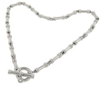 Ladies 18" Tubular Link Toggle Necklace with Bezel-Set Diamond Accent 0.20cttw