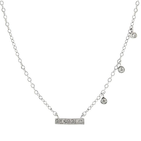 Pavé Diamond Bar Necklace with Bezel-Set Drops on Adjustable Cable Chain 0.06cttw