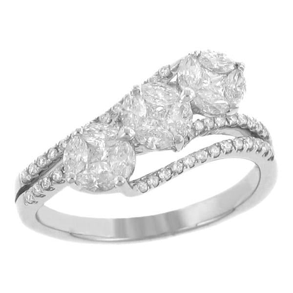 3 Round Mosaic Diagonally Set Diamond Fashion Ring on Bypass Style Pave Diamond Band Diamond 1.00cttw G-H/si2 |||