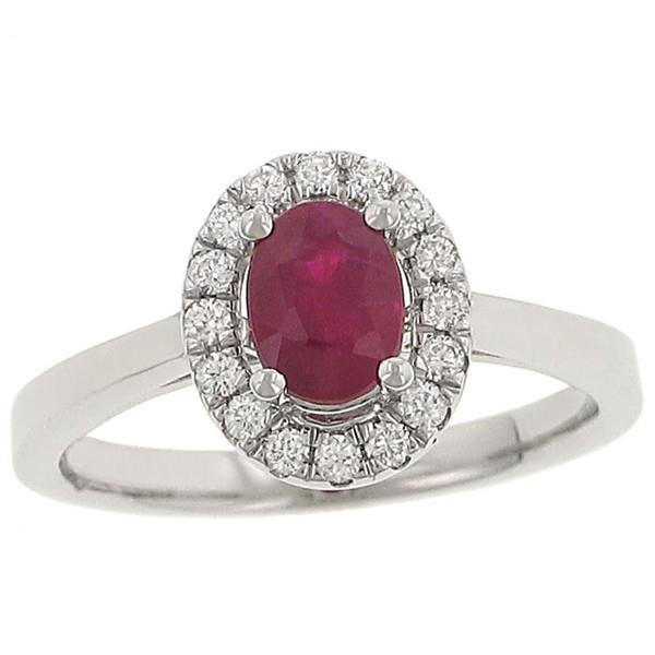 Ladies prong Set Oval Ruby and Pave Diamond Halo Design Fashion Ring Gem 1.00cttw Diamond .20cttw |||