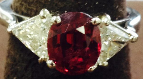 2.25ct ruby on Ladies Platnium Fashion Ring ||| 2 trillions = 0.80cttw GIA CERT