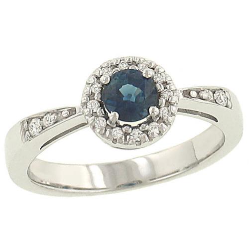 Ladies Halo Style Round Blue Sapphire and Pave Diamond Fashion Ring Gem .45cttw Diamond .15cttw ||| 130910