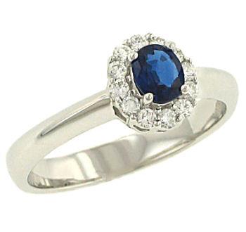 Ladies Oval Blue Sapphire and Round Diamond Cluster Style Fashion Ring Gem .52cttw Diamond .20cttw |||