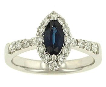 Ladies Marquise Blue Sapphire and Round prong Set Diamond Fashion Ring Gem .65cttw Diamond .51cttw |||